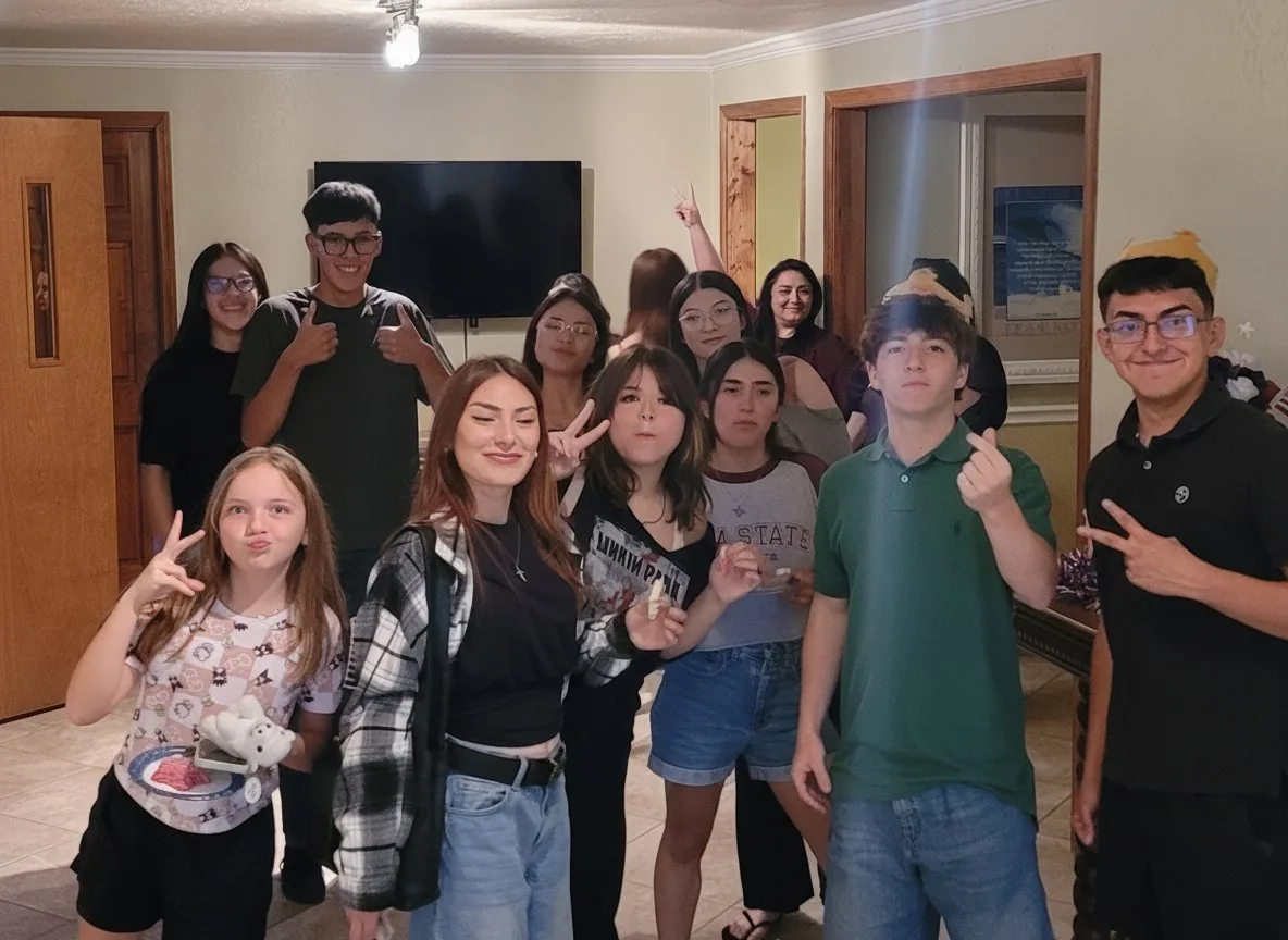 Youth group students laughing together at New Life Church